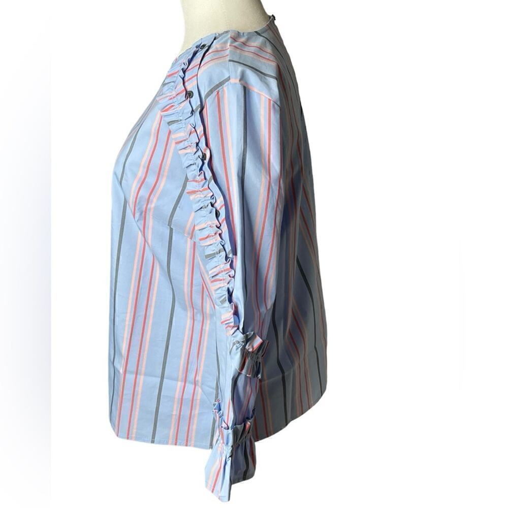 Halogen Striped Ruffled Blouse Bell Sleeves Cotton Size Small - Picture 4 of 14
